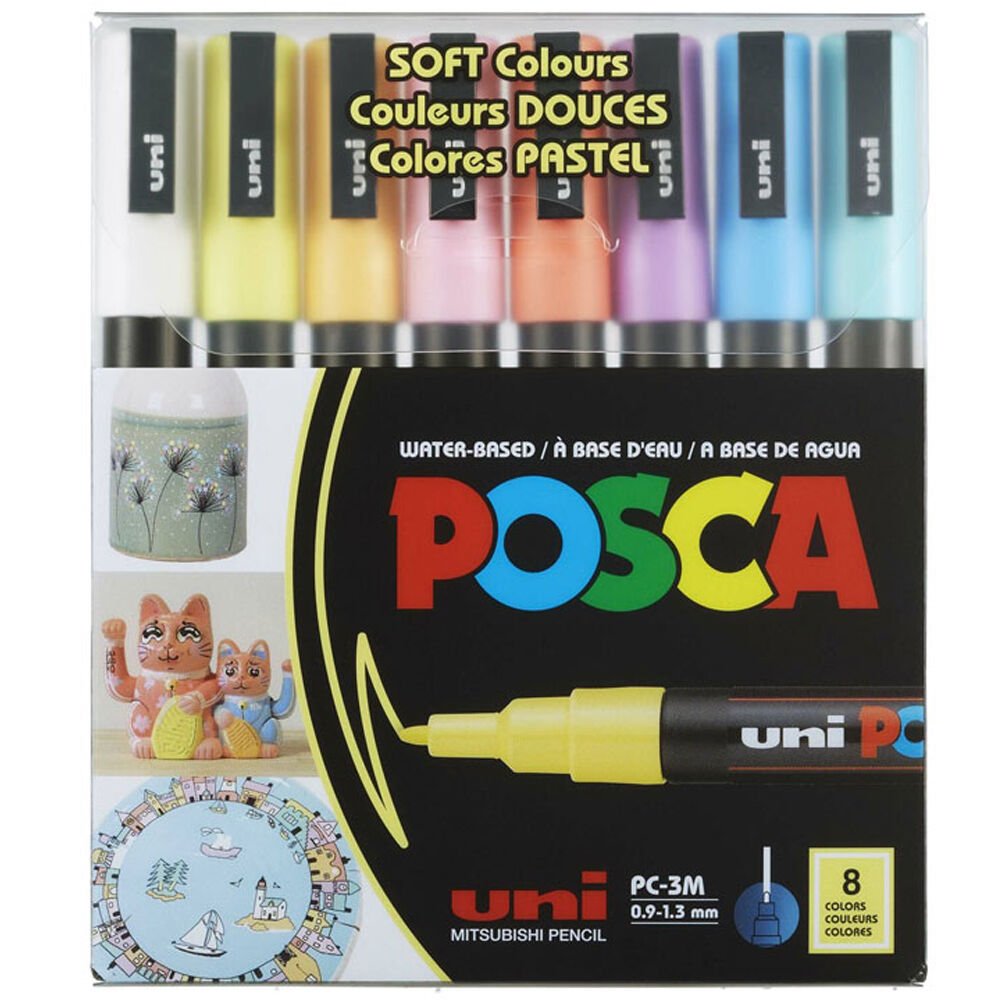 Uni-Ball Posca 0.9-1.3 Su Bazlı Poster Markörü Soft Renk 8 li