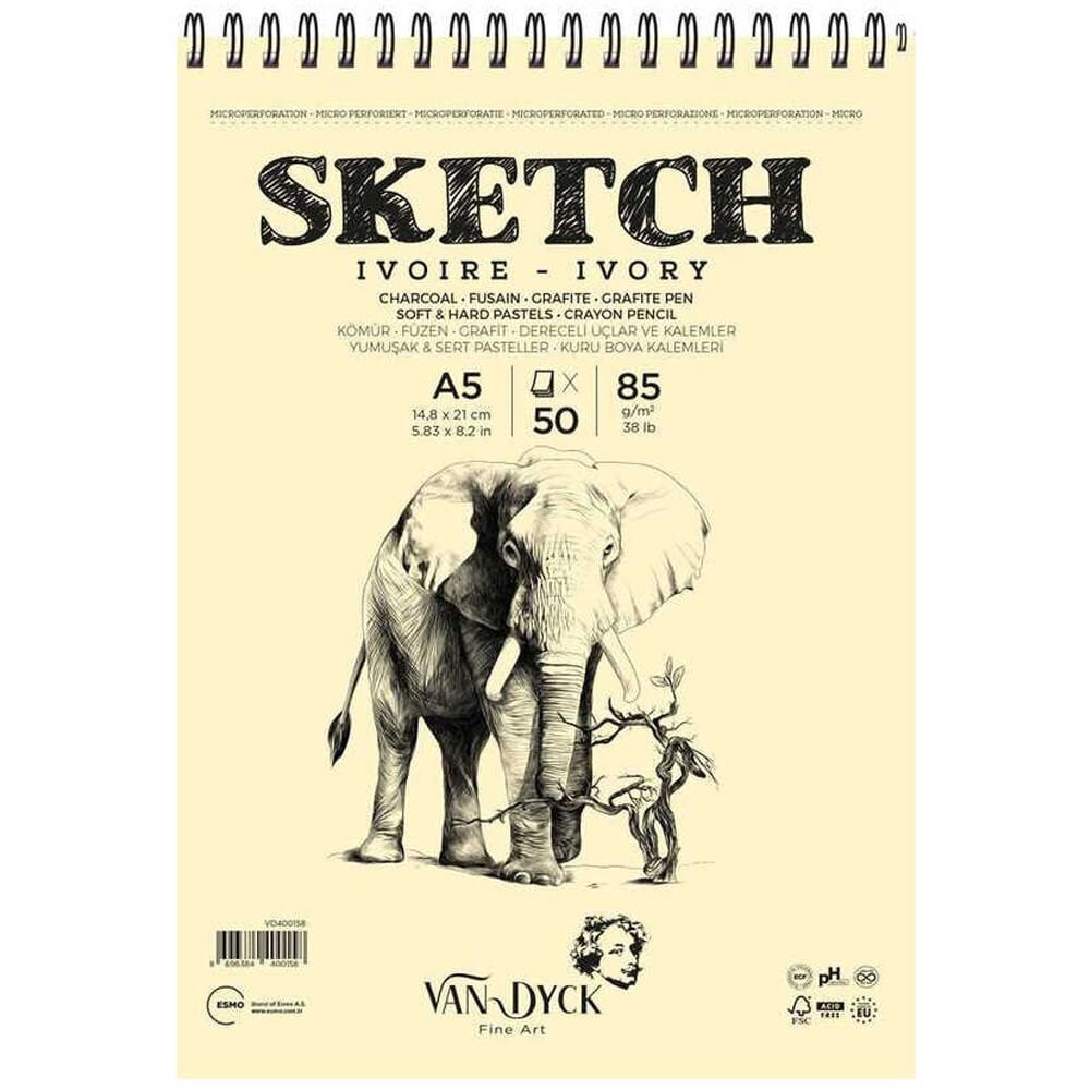 Van Dyck Skecth Çizim Blok A5 85 Gr 50 YP Doku Üst Spral