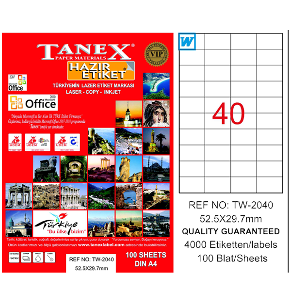 Tanex Laser Etiket 100 YP 52x29 MM Laser-Copy-Inkjet TW-2040