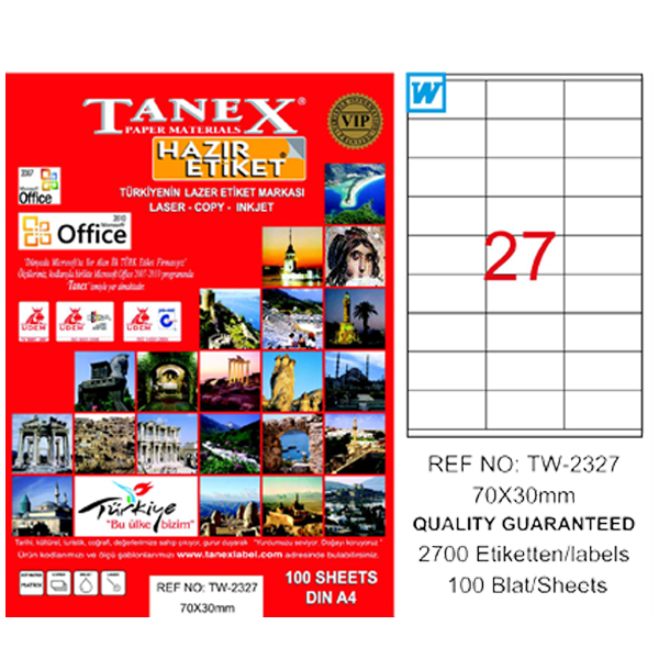 Tanex Laser Etiket 100 YP 70x30 Laser-Copy-Inkjet TW-2327