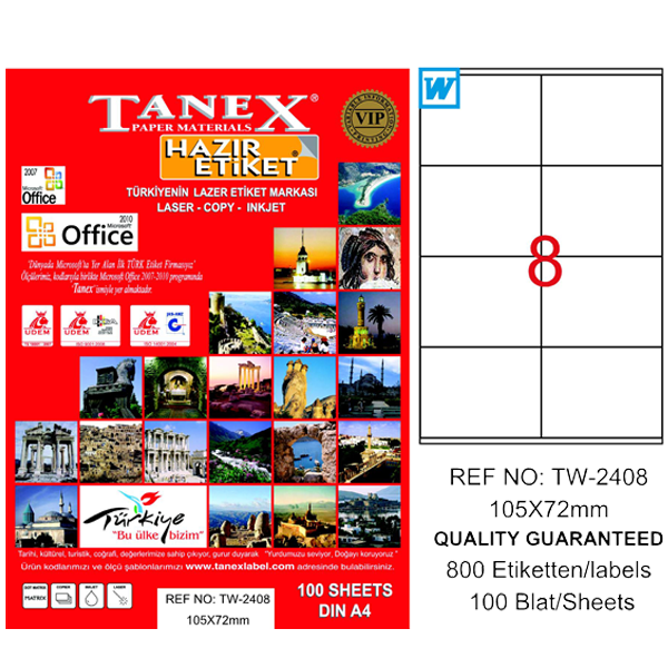 Tanex Laser Etiket 100 YP 105x72 Laser-Copy-Inkjet TW-2408