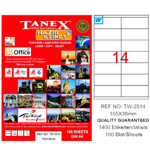 Tanex Laser Etiket 100 YP 105x38 Laser-Copy-Inkjet TW-2514