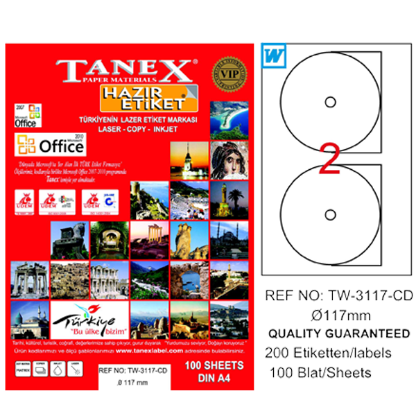 Tanex Cd Etiketi Laser-Copy-Inkjet 100 YP 117 MM TW-3117