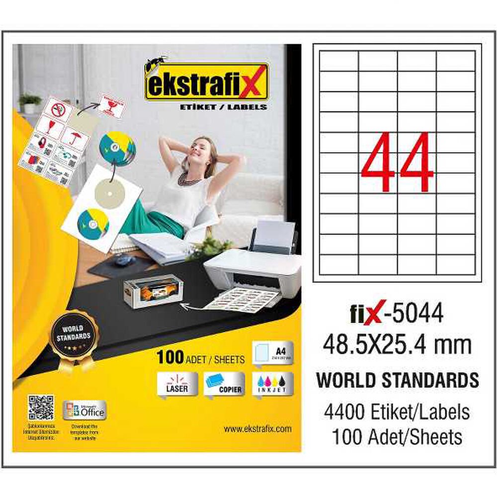 Ekstrafix Laser Etiket 100 YP 48,5x25,4 Laser-Copy-Inkjet FİX-5044