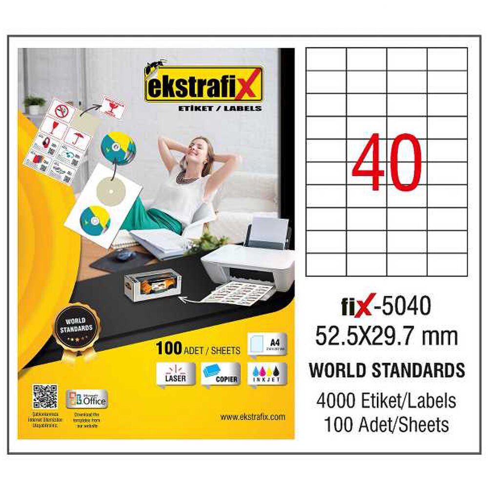 Ekstrafix Laser Etiket 100 YP 52,5X29,7 Laser-Copy-Inkjet FİX-5040