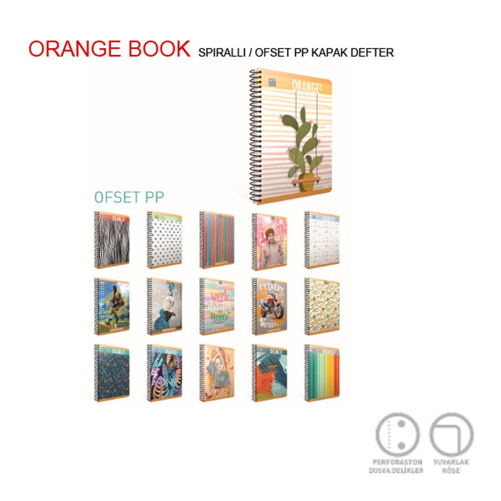 Gıpta Orange Book Spiralli Offset Plastik Defter A4 120 YP Kareli 4955