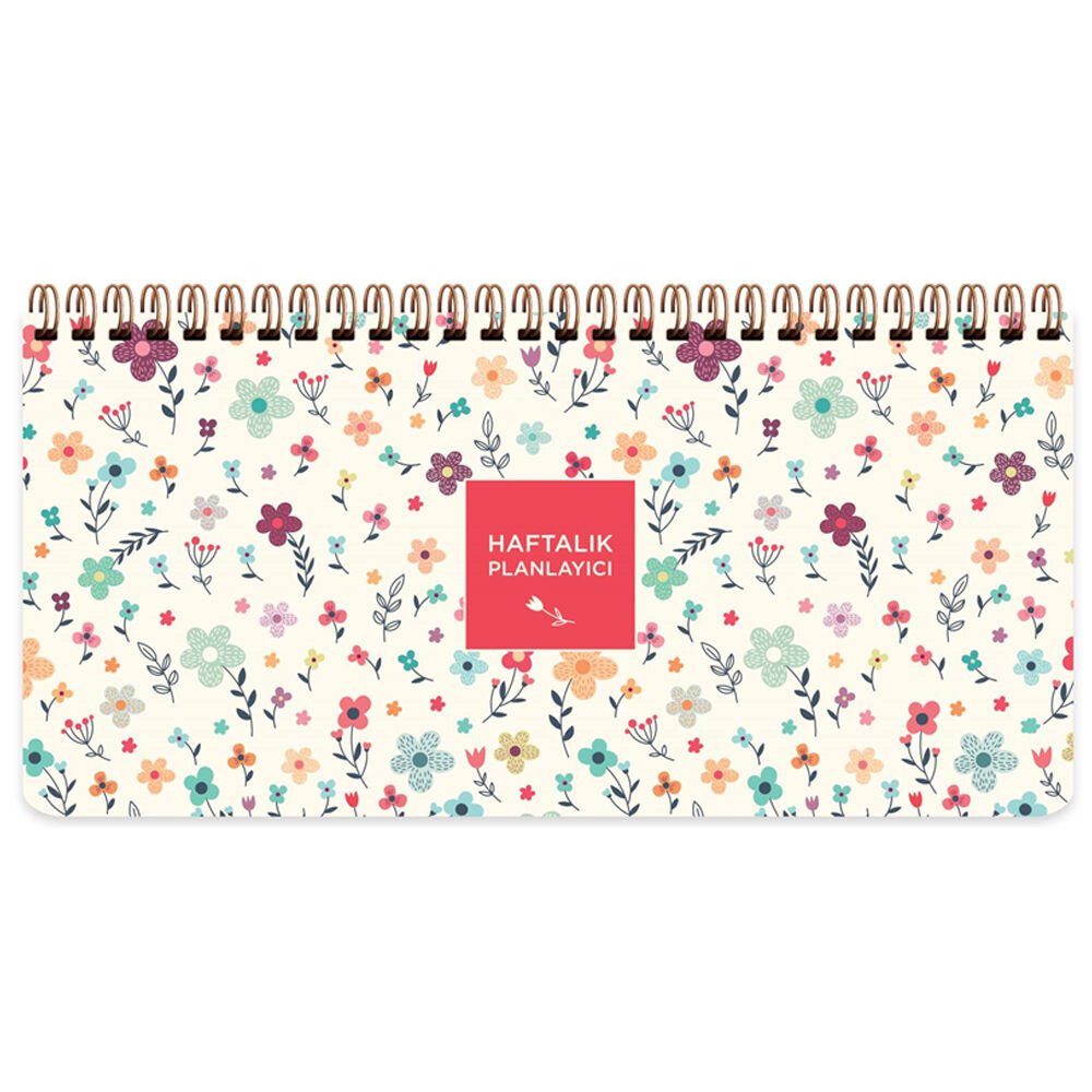 Keskin Color Spiralli Planner Krem Çiçek 13x27