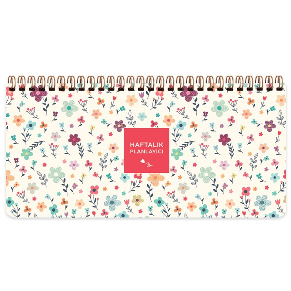Keskin Color Spiralli Planner Krem Çiçek 13x27