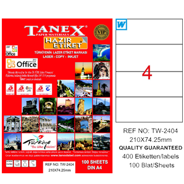 Tanex Laser Etiket 100 YP 210x74.25 Laser-Copy-Inkjet TW-2404