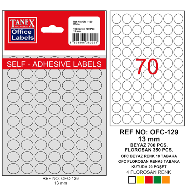 Tanex Ofis Etiketi Poşetli Yuvarlak OFC-129