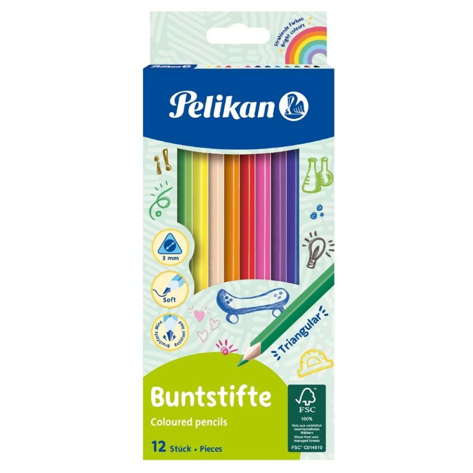 Pelikan Üçgen Kuru Boya Kalemi 12 Li 700115