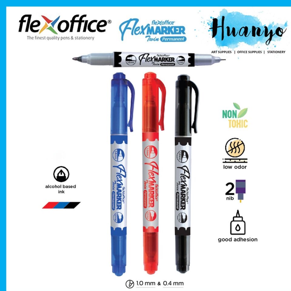 Flexoffice Permanent Marker Çift Taraflı Siyah Mürekkep 12 Lİ FO-PM07