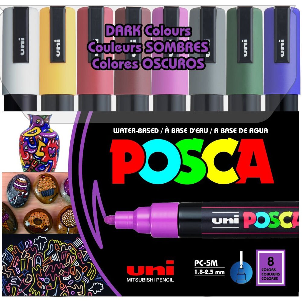 Uni-Ball Posca 1.8-2.5 Su Bazlı Poster Markörü Koyu Renk 8 Li PC-5M/8C