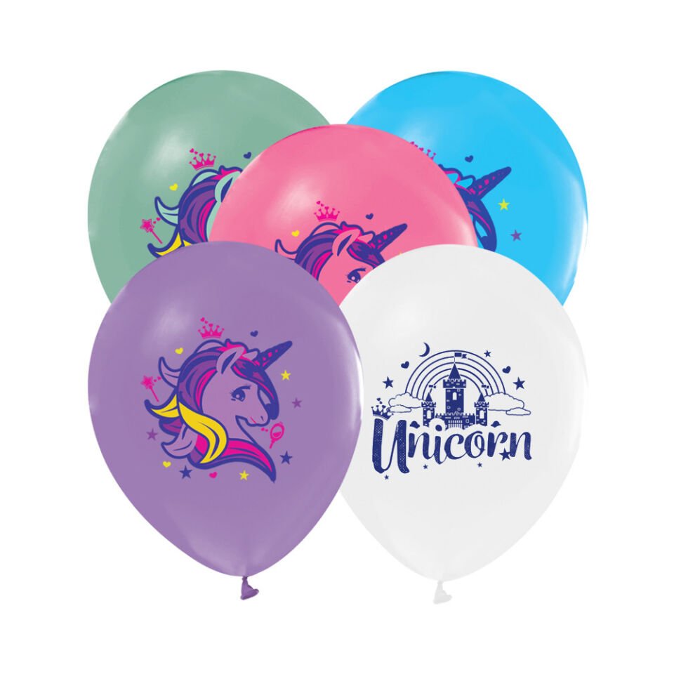 Balonevi Balon 4+1 Raınbow Unıcorn Baskılı 12'' 8 Li