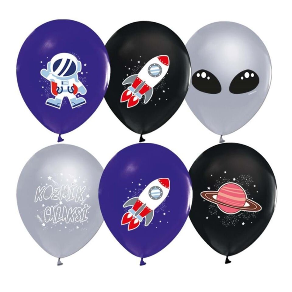 Balonevi Balon 4+1 Kozmik Galaksi Baskılı 12'' 8 Li