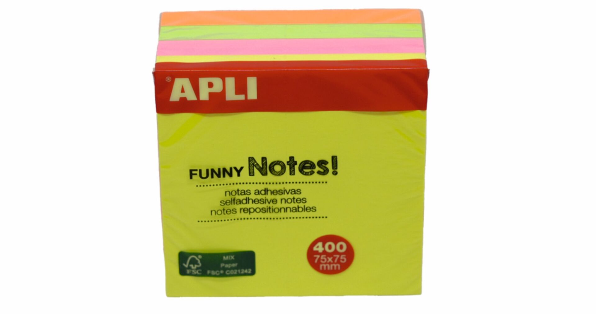 Apli Yapışkanlı Not Kağıdı 4 Renk Funny 400 YP 75x75 Neon Küp 10974