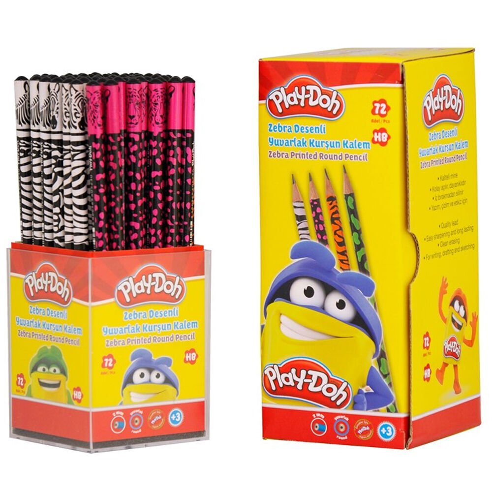 Play-Doh Kurşun Kalem Zebra Desenli Yuvarlak 72 Li Stand Play-KK010