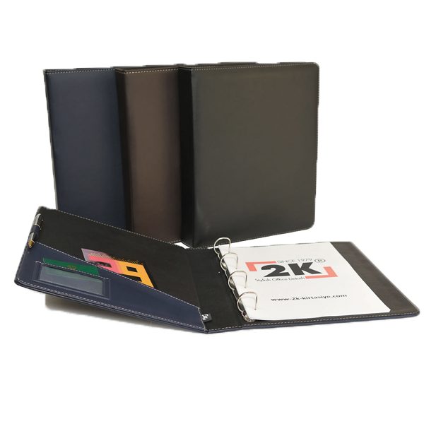 2K Sunum Klasörü 4 Halkalı Suni Deri 40 MM Siyah A5 A533S