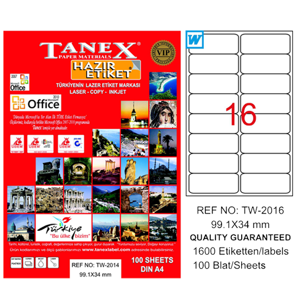 Tanex Laser Etiket 100 YP 99.1x34 Laser-Copy-Inkjet TW-2016