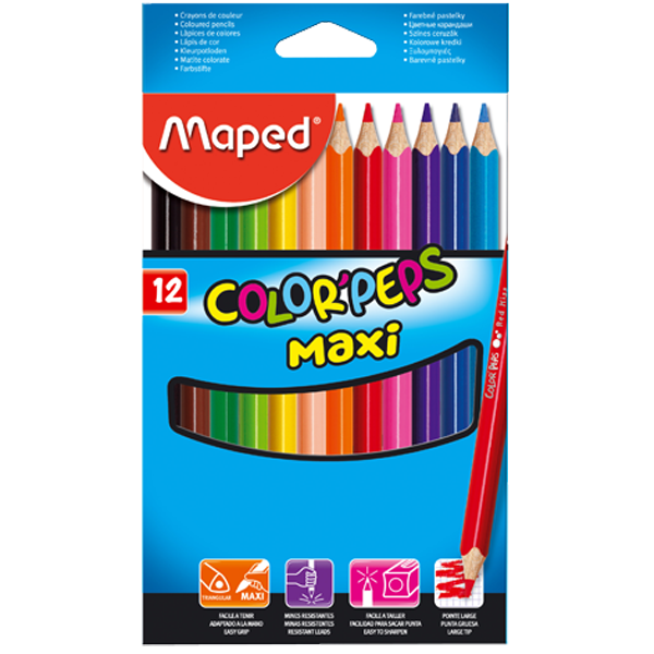 Maped Kuru Boya Maxi Karton Kutu Jumbo Üçgen 12 Renk 834010
