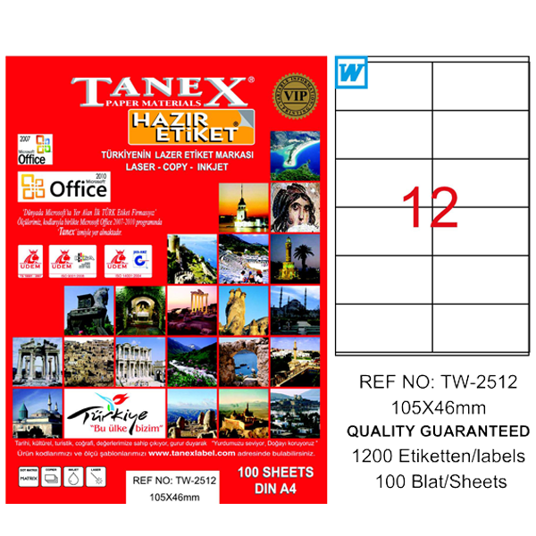 Tanex Laser Etiket 100 YP 105x46 Laser-Copy-Inkjet TW-2512