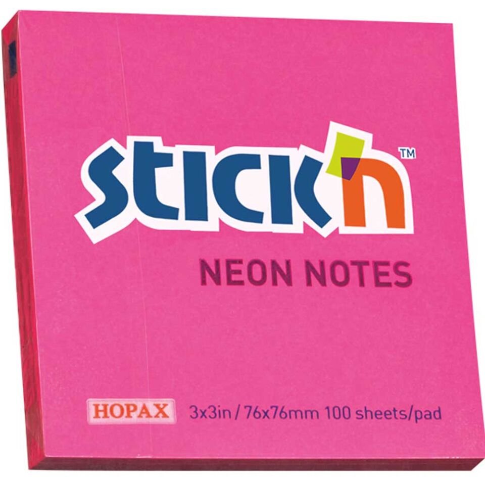 Hopax Stıckn Yapışkanlı Not Kağıdı 100 YP 76x76 Fosforlu Pembe HE21165