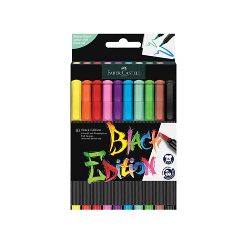 Faber-Castell Keçeli Kalem Black Edition Fırça Uç 10 Lu