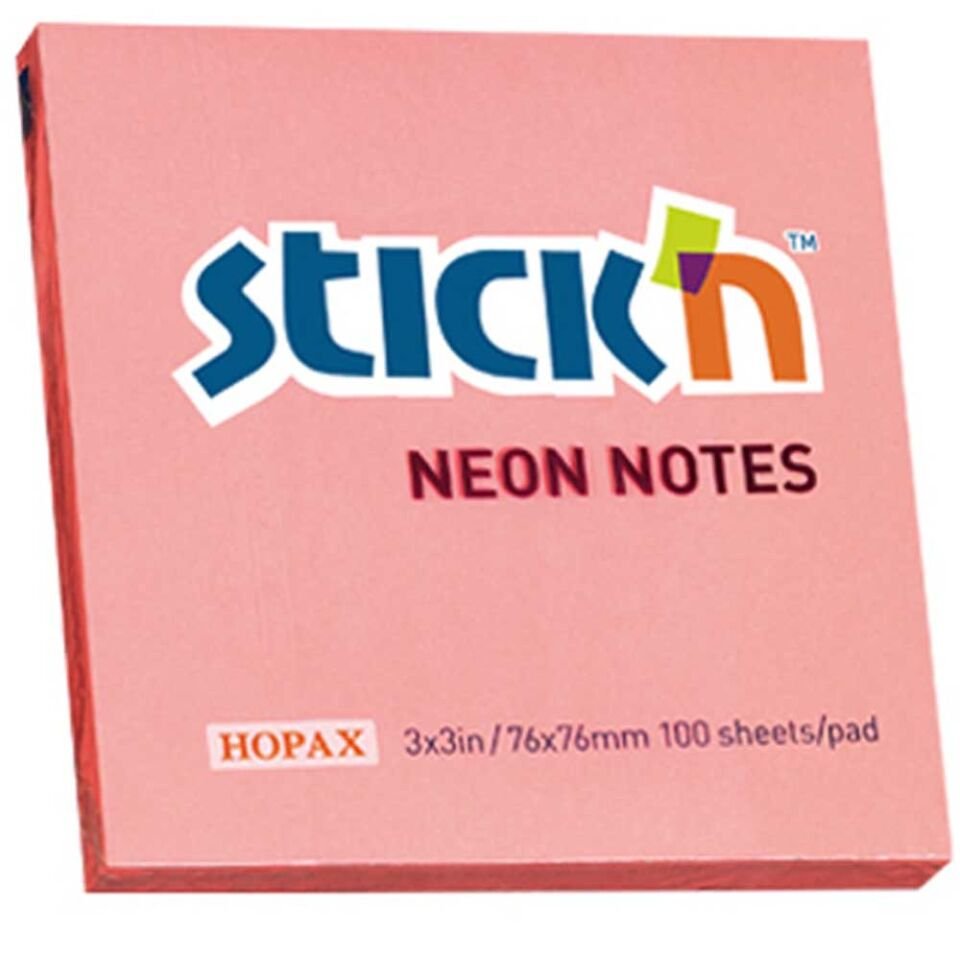 Hopax Stıckn Yapışkanlı Not Kağıdı 100 YP 76x76 Neon Pembe HE21166