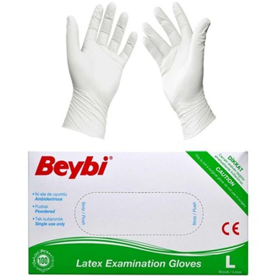 Beybi Pudralı Lateks Muayene Eldiveni L 100 LÜ
