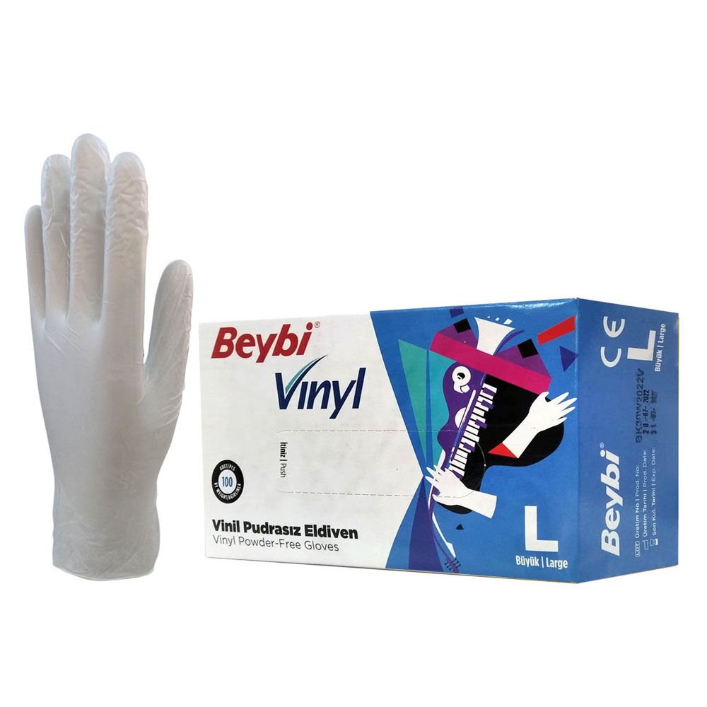Beybi Vınyl Vinil Pudrasız Eldiven Large 100 LÜ