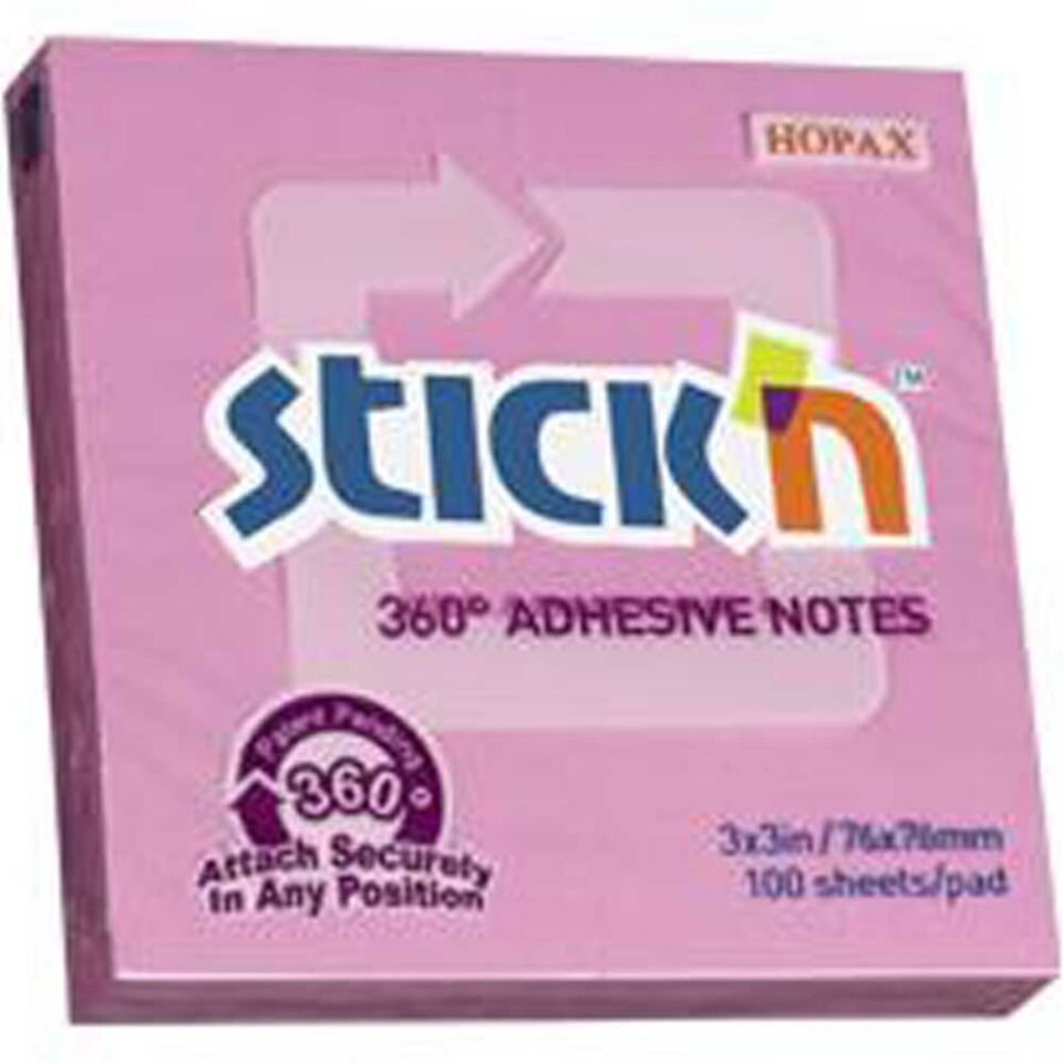 Hopax Stıckn Yapışkanlı Not Kağıdı 360° 100 YP 76x76 Pembe HE21554