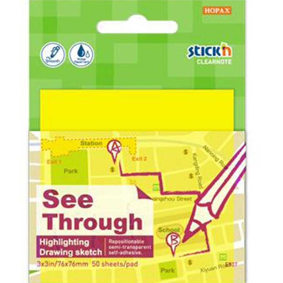 Hopax Stıckn Yapışkanlı Not Kağıdı Yarı Saydam 50 YP 76x76 Neon Sarı 21709