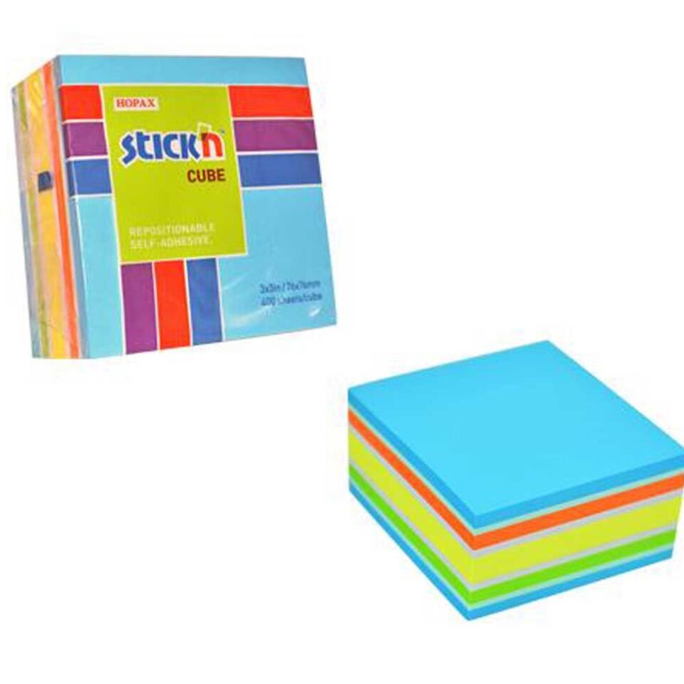 Hopax Stıckn Yapışkanlı Not Kağıdı Küp 400 YP 76x76 5 NP Mıx-B Renk 21538