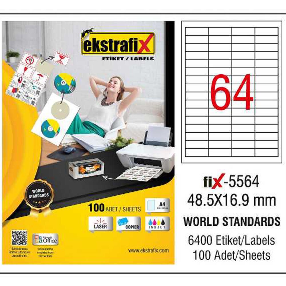 Ekstrafix Laser Etiket 100 YP 48.5x16.9 Laser-Copy-Inkjet FİX-5564