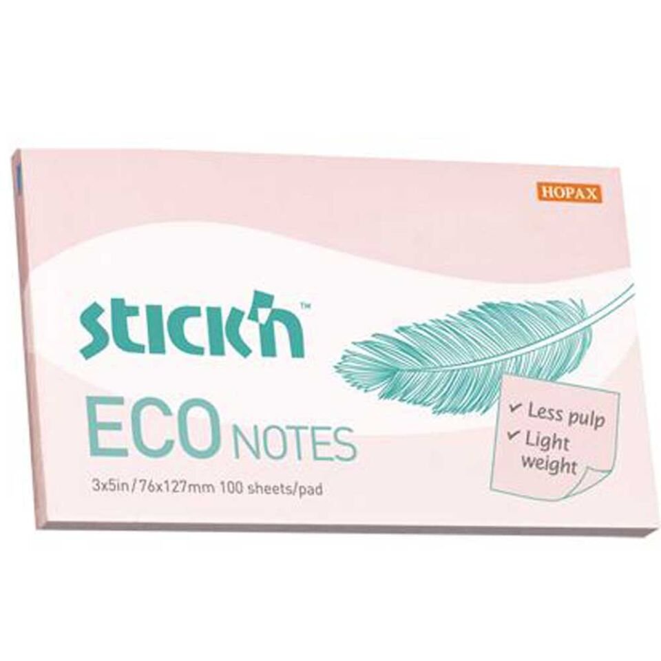 Hopax Stıckn Yapışkanlı Not Kağıdı 100 YP 76x127 Eco Patel Pembe HE21750