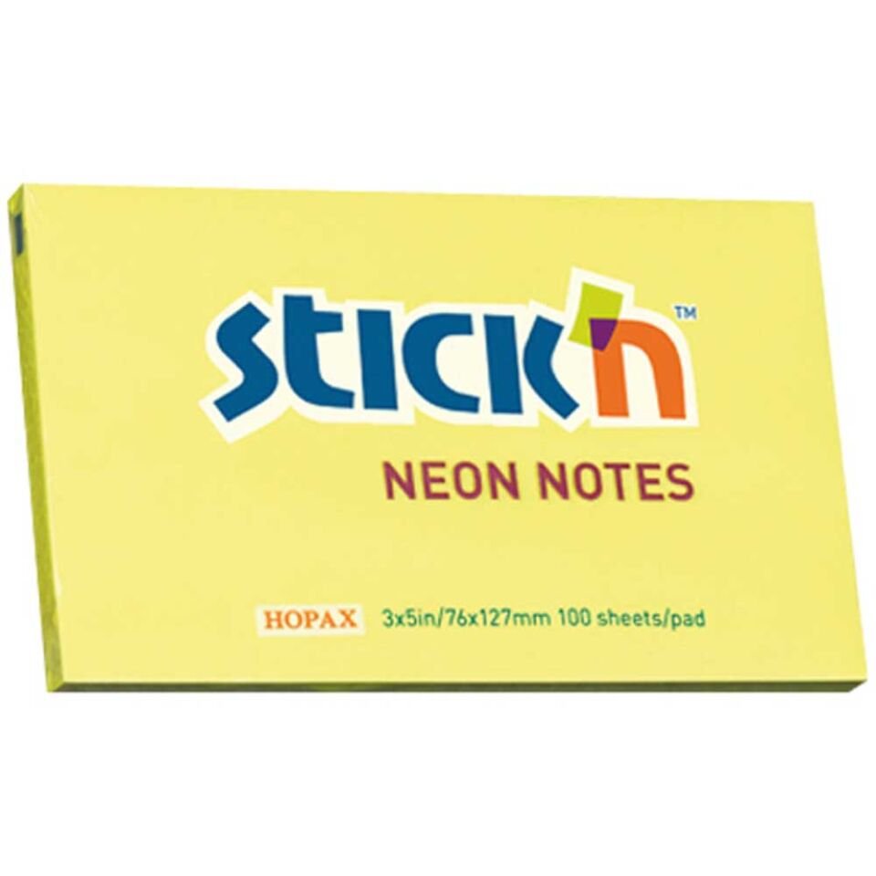 Hopax Stıckn Yapışkanlı Not Kağıdı Neon Sarı 76x127 MM 100 YP HE21135