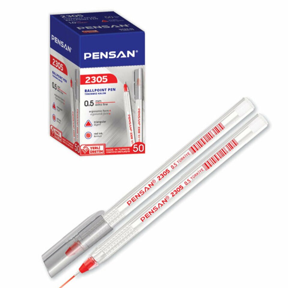 Pensan Tükenmez Kalem Üçgen Kırmızı 0,5 MM 50 Li 2305