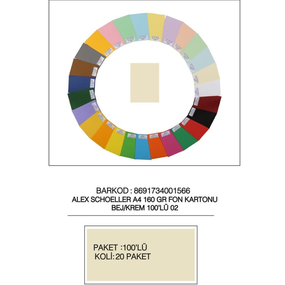 Alex Schoeller Fon Kartonu 160 GR A4 02 Bej Krem