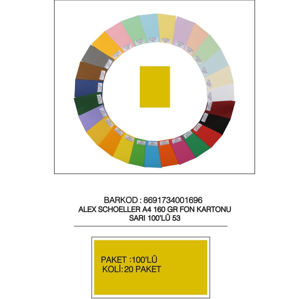 Alex Schoeller Fon Kartonu 160 GR A4 53 Sarı