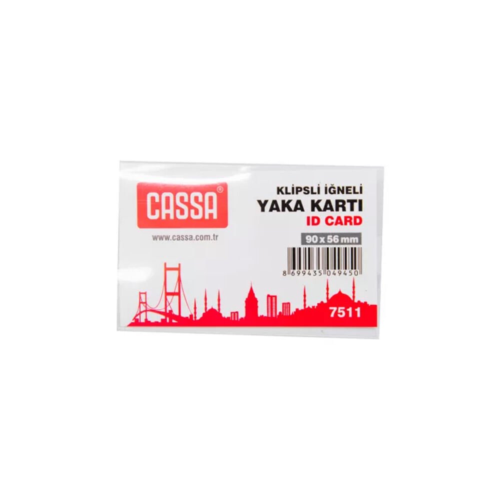 Cassa Yaka Kartı Klipsli İğneli 90x56 MM Şeffaf 7511