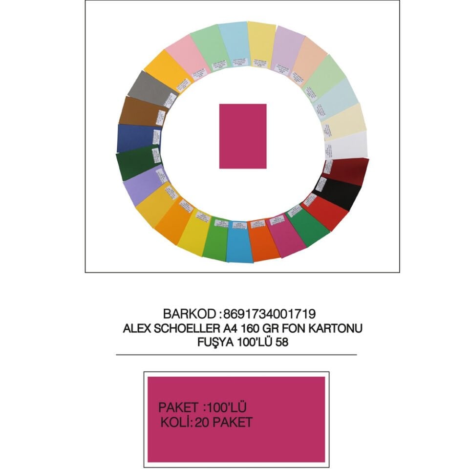 Alex Schoeller Fon Kartonu 160 GR A4 58 Fuşya