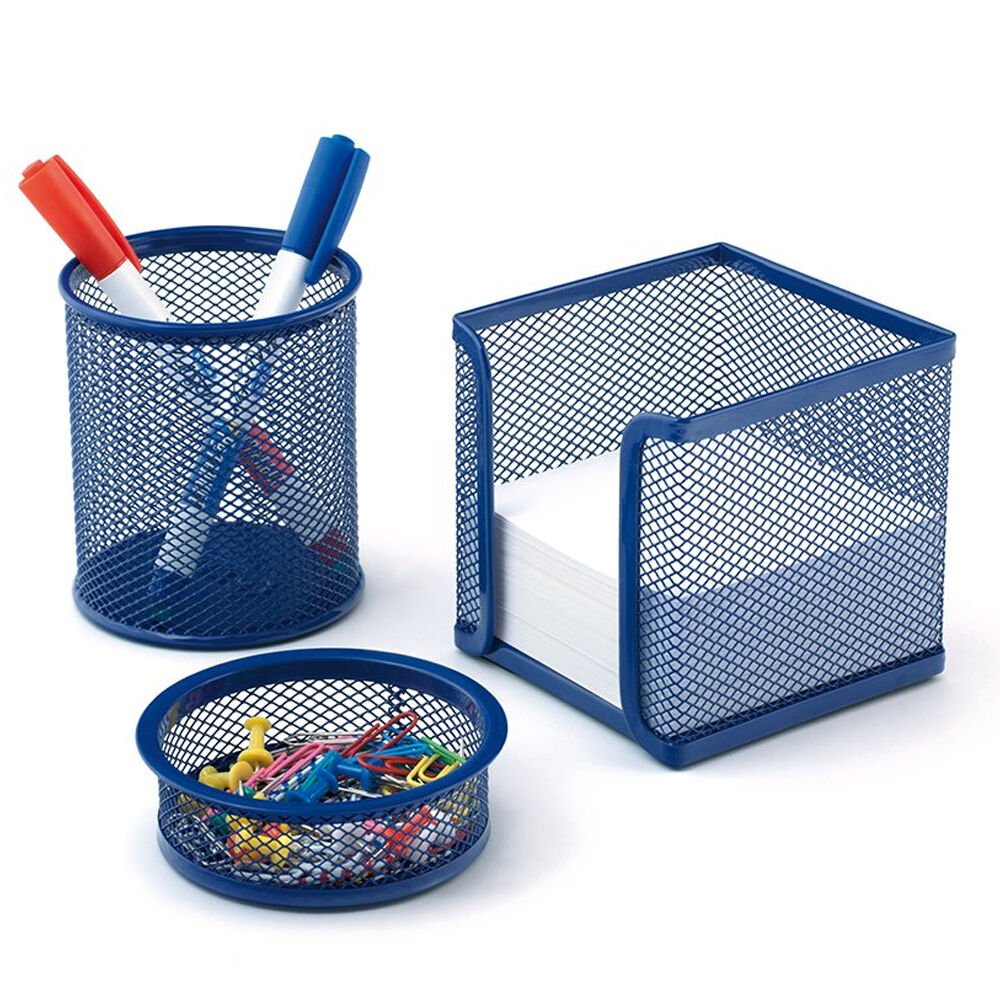 Mimaks Masa Seti Ataşlık-Kağıtlık-Kalemlik 3 LÜ Metal Perforeli Mavi MS-3